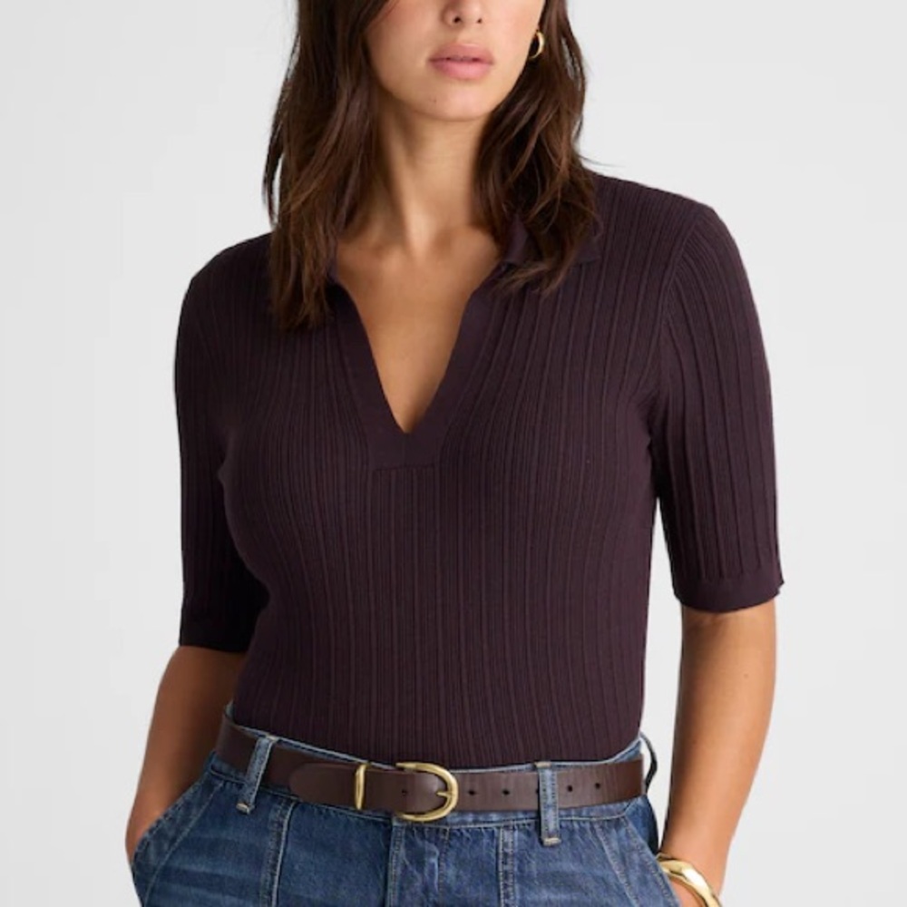 Madewell The Signature Knit Johnny Collar Sweater in Espresso NWT